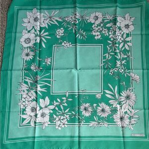 Vintage Marco Corsari Scarf 30x30 Green & White Made In Italy Polyester